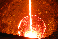 Casting of a hot metal
